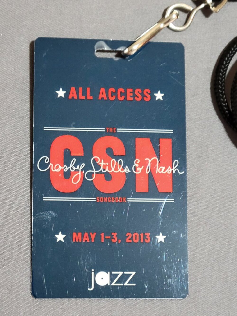 2013 May 1-3 Crosby, Stills & Nash All Access Credential Jazz at Lincoln Center